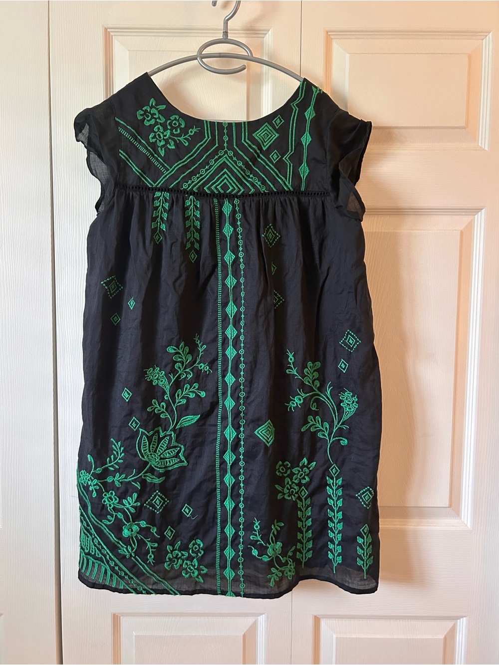 Johnny Was Willow Petal Sleeve Black Mini TunicDress with Green Embroidery - Picture 4 of 11